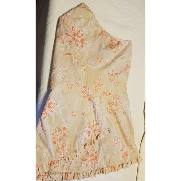 Worthington Skirt Size 4 Tan Cream Orange Tiered Floral Flare Ruffle - Picture 2 of 6